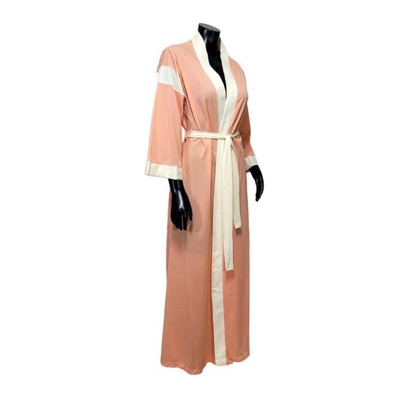 Vintage 70s Berkleigh Juniors Peach Ivory Lightweight Poly Robe Lounge Wear - Picture 5 of 12